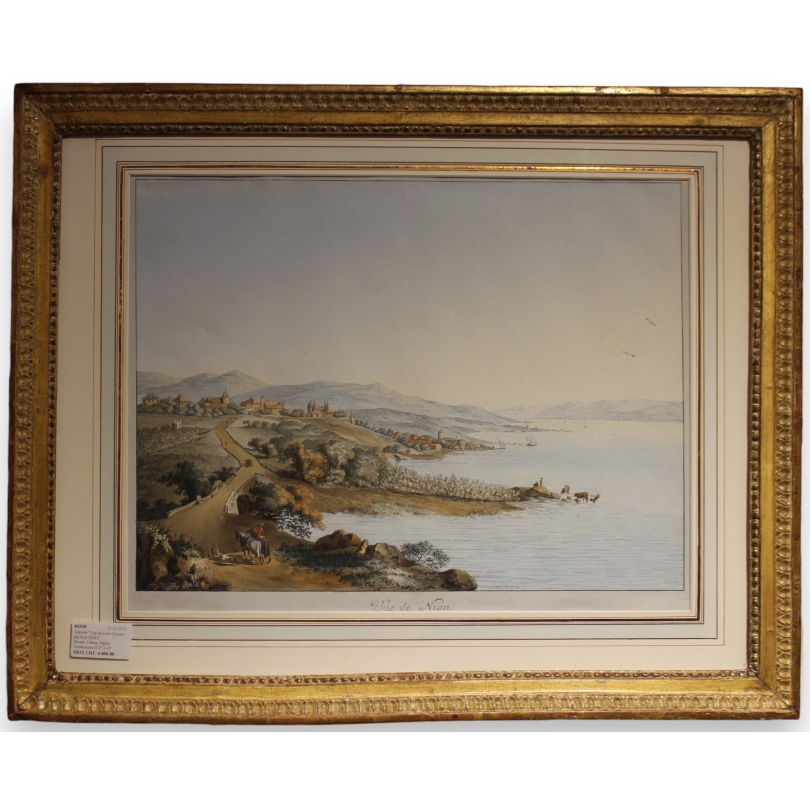 Gravure "Vue de Nion (Nyon)" par HACKERT.