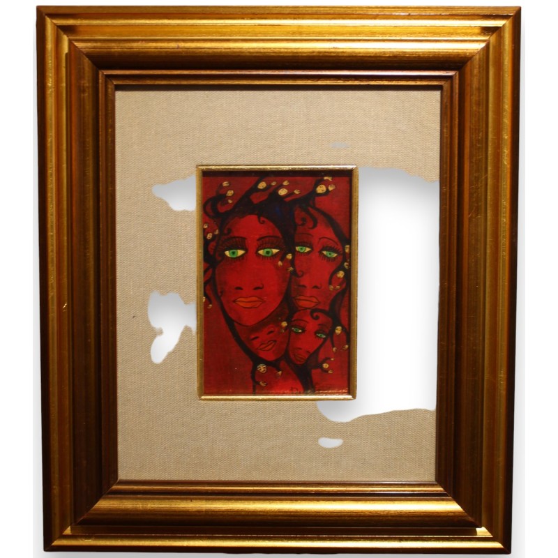 Tableau \"Visages rouges\" signé Jérôme BROMFAY