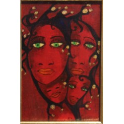 Tableau \"Visages rouges\" signé Jérôme BROMFAY