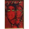 Tableau \"Visages rouges\" signé Jérôme BROMFAY