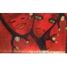 Tableau \"Visages rouges\" signé Jérôme BROMFAY