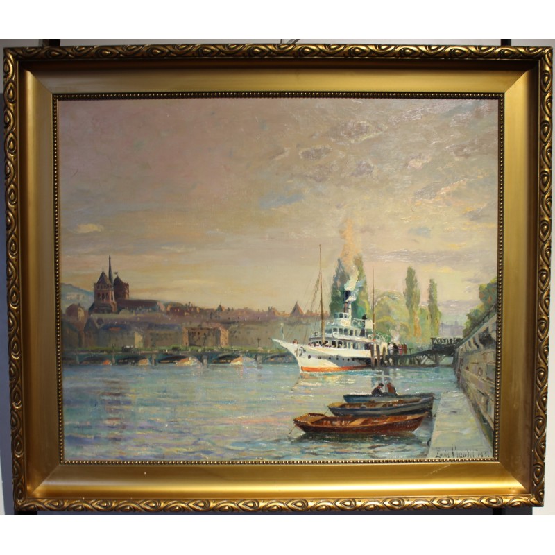 Tableau \"Le départ du Genève\" signé Louis BAUDIT