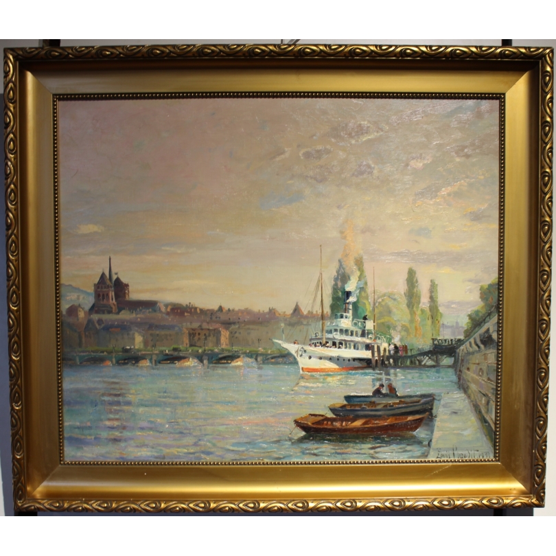 Tableau "Le départ du Genève" signé Louis BAUDIT