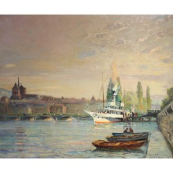Tableau \"Le départ du Genève\" signé Louis BAUDIT