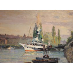 Tableau \"Le départ du Genève\" signé Louis BAUDIT