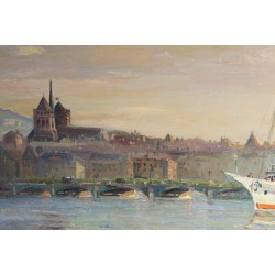 Tableau \"Le départ du Genève\" signé Louis BAUDIT