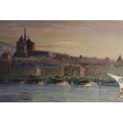 Tableau \"Le départ du Genève\" signé Louis BAUDIT
