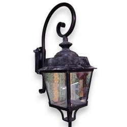 Black lantern with aluminium cross-shaped bracket