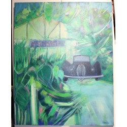 Tableau \"Bugatti\" signé J.P. DERRIEN 86