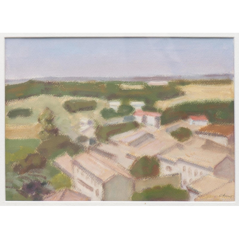 Pastel "Village de Grignan" signé CHINET