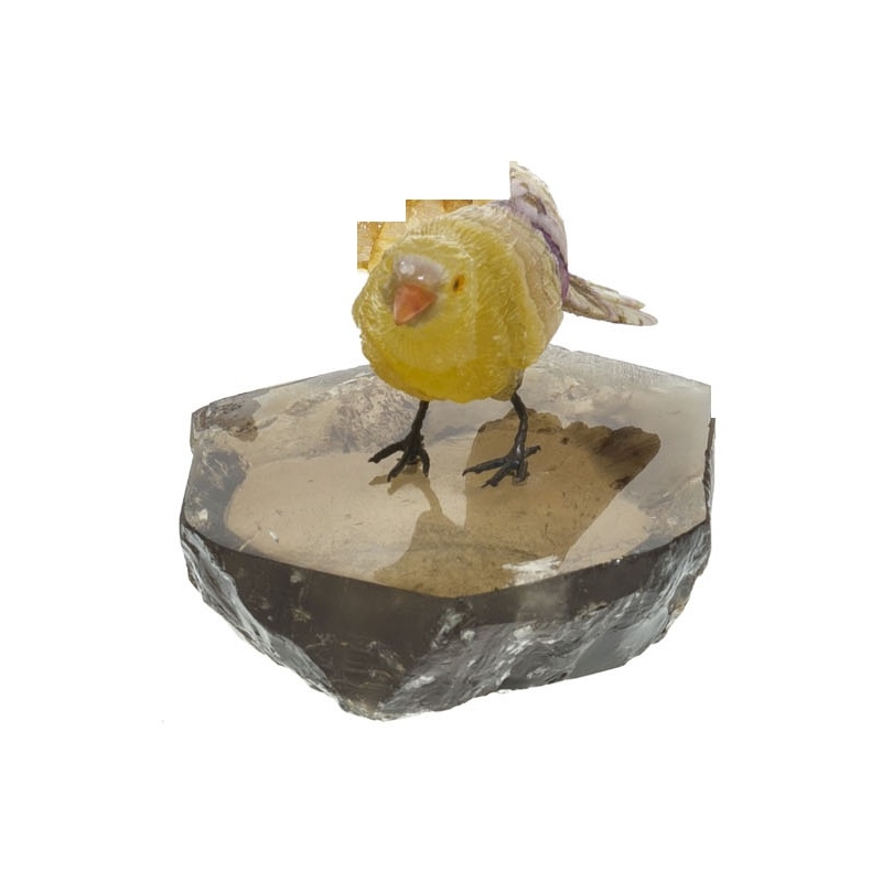 Colibri en fluorite jaune et bec en eosite