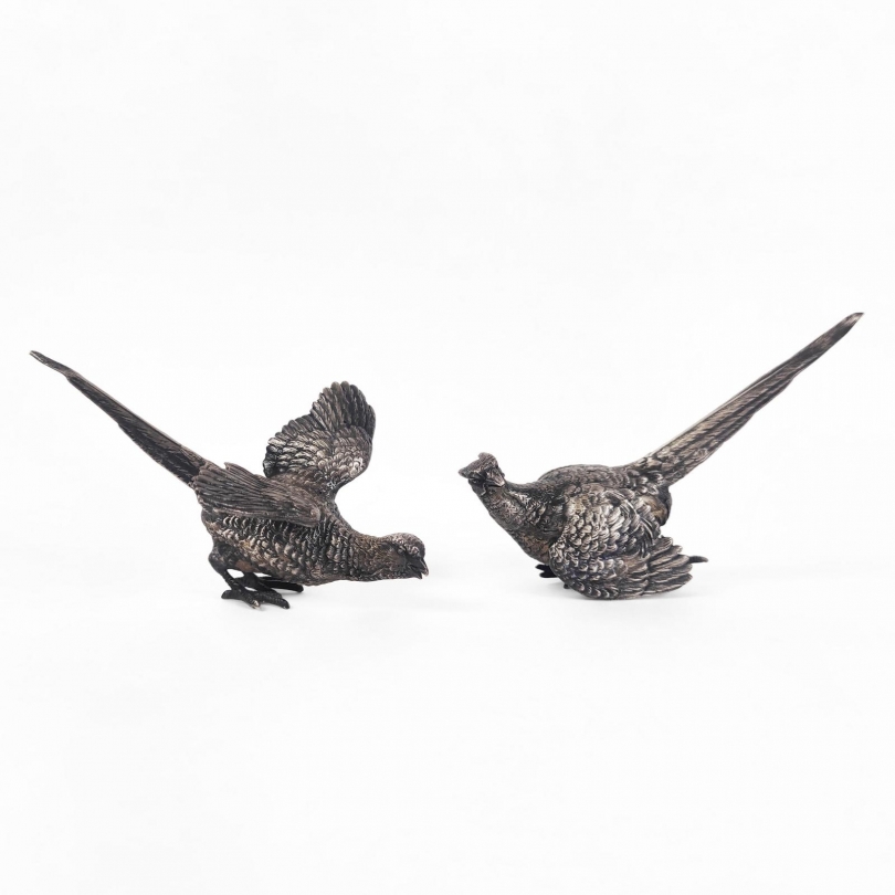 Couple de faisans en argent 800