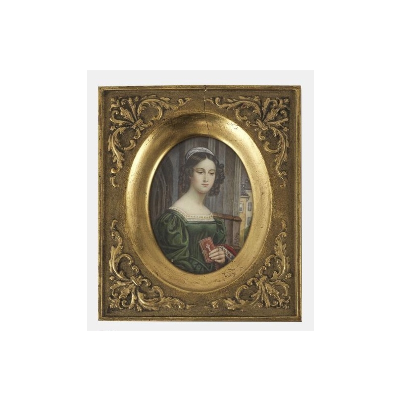 Miniature portrait de femme signé R. KRUG