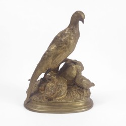 Bronze \"Faisan et ses petits\" signé J. MOIGNIEZ