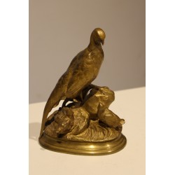 Bronze \"Faisan et ses petits\" signé J. MOIGNIEZ