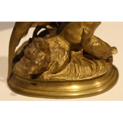 Bronze \"Faisan et ses petits\" signé J. MOIGNIEZ