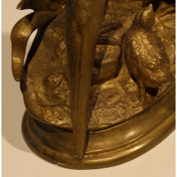Bronze \"Faisan et ses petits\" signé J. MOIGNIEZ