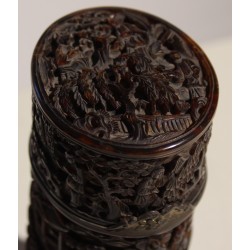 Finely carved bone box with a silver clasp