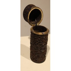 Finely carved bone box with a silver clasp
