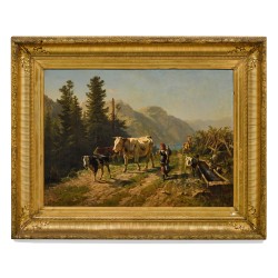 Tableau \"Fille et vaches\" signé Ch. HUMBERT 1865