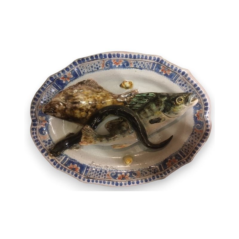 Assiette ovale \"Poissons\" en faïence