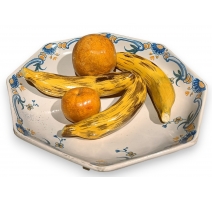 Assiette octogonale "Fruits" en faïence