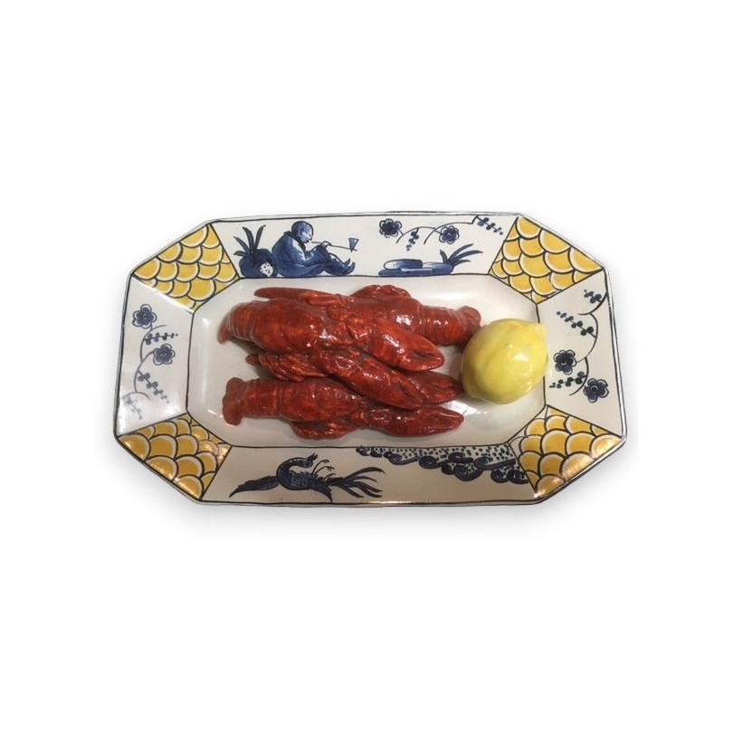 Assiette rectangulaire "Homards" en faïence