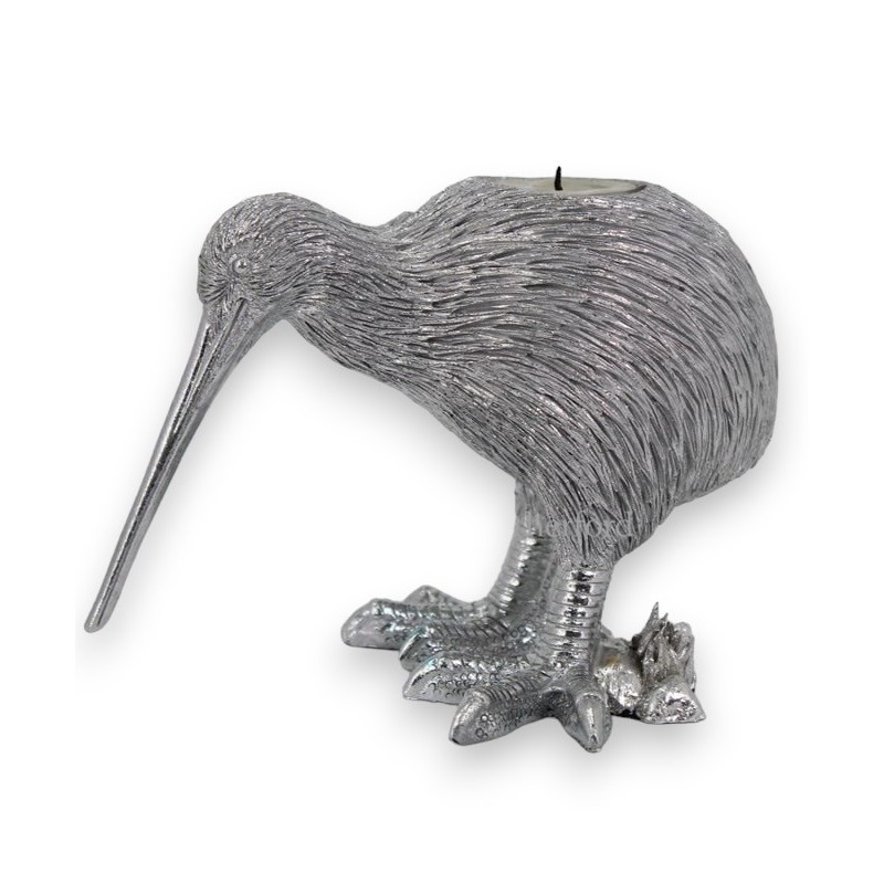 Kiwi candle holder in silver-coloured resin