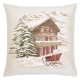 Coussin "Chalet en hiver avec luge"