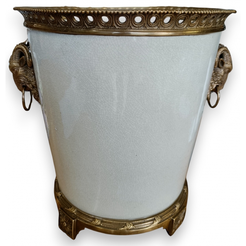 Cache-pot beige blanc craquelé