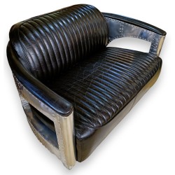Salon Aviateur en Cuir noir et aluminium