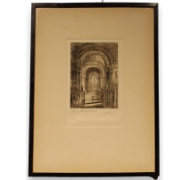 Gravure "Intérieur d'église" signée R.C. BEAN
