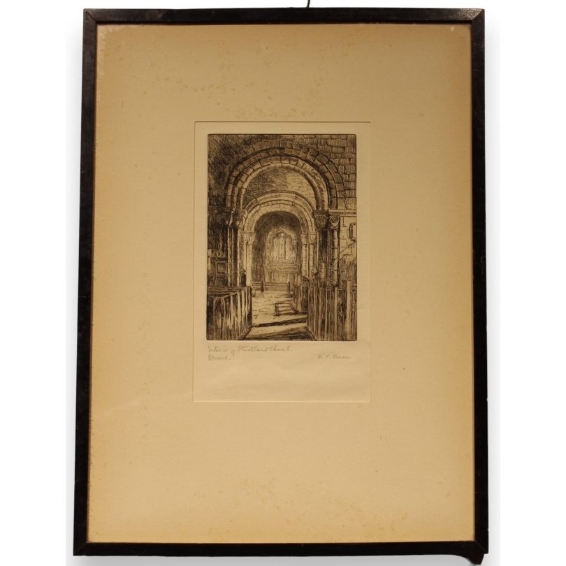 Gravure "Intérieur d'église" signée R.C. BEAN