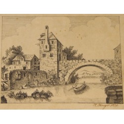 Engraving entitled ‘Bridge’, signed K. HAUGER, 1827
