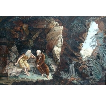 French oil on canvas painting "The Hermit"