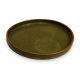 Plat rond en laque verte bordure doré, signé