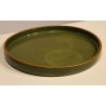 Round dish in green lacquer with a gold border, signed