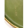 Round dish in green lacquer with a gold border, signed