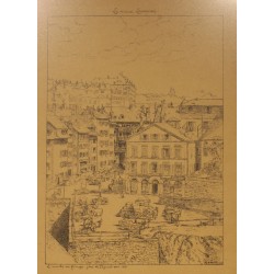 Gravure "Le marché au fromage" signée VUILLERMET