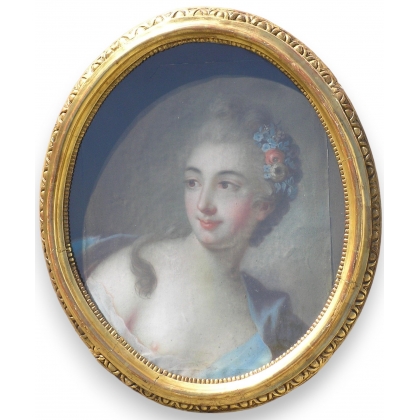 Oval pastel "Young woman with flowers in her hair"
