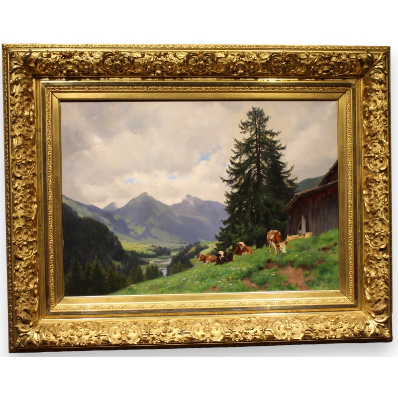 Tableau \"Montagnes\" signé F. HUGUENIN L 1894