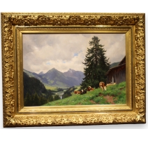 Tableau "Montagnes" signé F. HUGUENIN L 1894