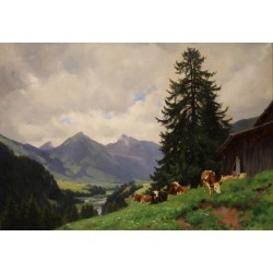 Tableau \"Montagnes\" signé F. HUGUENIN L 1894