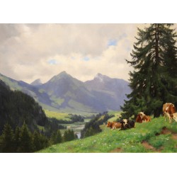 Tableau \"Montagnes\" signé F. HUGUENIN L 1894
