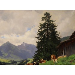 Tableau \"Montagnes\" signé F. HUGUENIN L 1894