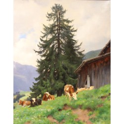Tableau \"Montagnes\" signé F. HUGUENIN L 1894