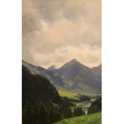 Tableau \"Montagnes\" signé F. HUGUENIN L 1894