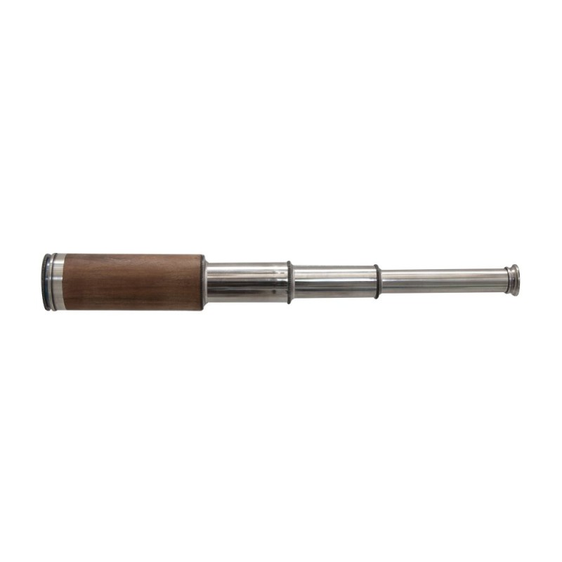 Officer’s spyglass in silver-plated brass and wood