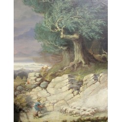 Paintings | Painting: ‘Landscape with Shepherd and Sheep’ by Moinat SA  – Antiques and Decor