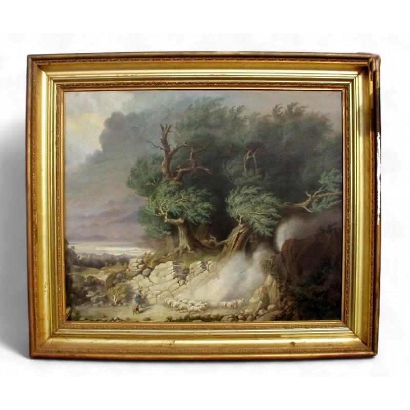 Paintings | Painting: ‘Landscape with Shepherd and Sheep’ by Moinat SA  – Antiques and Decor